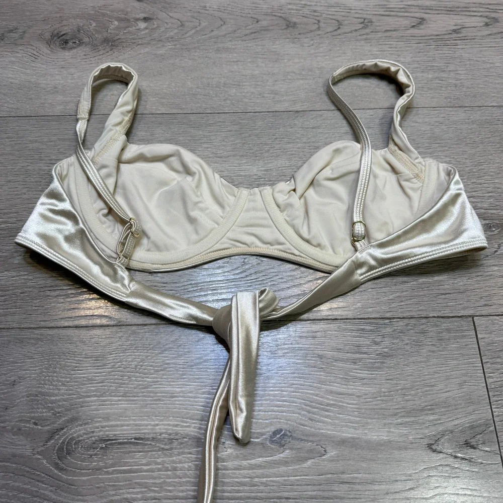 Monday Swimwear Champagne Satin Underwire Bikini Top Wrap Tie Size Medium M